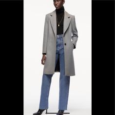 Zara Two Button Wool Blend Coat Basic And Beautiful Zara Parka, Zara Trench Coat, Light Blue Blazer, Business Jacket, Zara Coat, Cropped Blazer Jacket, Textured Jacket, Checked Blazer, Faux Leather Moto Jacket