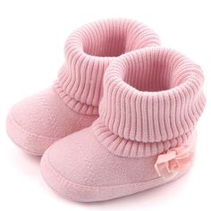 Baby Girls Solid Flower Knitted Snow Boots – PrettyKid Casual Pink Non-slip Booties, Casual Pink Booties For Fall, Casual Pink Winter Booties, Casual Pink Fall Booties, Casual Pink Booties For Spring, Casual Pink Spring Booties, Pink Non-slip Booties For Spring, Pink Round Toe Booties For Winter, Baby Loafers