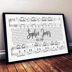 a framed sheet music print with the words, sophi's jones on it