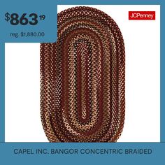 a red and brown braided rug with the caption $ 869 99 reg $ 4800 00