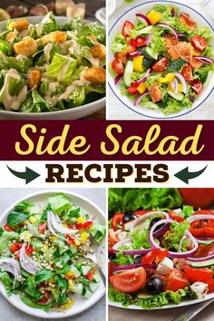 side salad recipe collage with pictures of different salads and vegetables in the middle