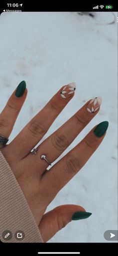 #nailsdesign #green #greennail Emerald Green Minimalist Nails, Dark Tone Nail Designs, Emerald Green Spring Nails, Billie Elish Nail Ideas, Green Almond Short Nails, Simple Nails Emerald Green, Cute Forest Green Nails, Emerald Green Graduation Nails