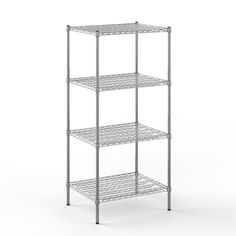 three tiered shelving unit with four shelves on each side and one shelf in the middle