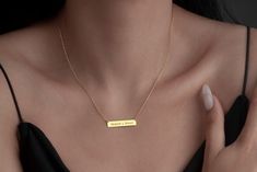 "14k Gold Bar Necklace, Personalized Bar Necklace,Name Necklace, Gold Bar Necklace, Engraved Necklace,initial necklace, Bridesmaid Gift      ❃  H O W . TO * O R D E R  ❃        - Step 1 : Choose the style (Rose Gold etc.)        - Step 2 : Choose necklace length (14 to 24 inc)               - Step 3 : Add your personalization: Simply use the 'PERSONALIZATION BOX' to let us know the FONT NUMBER  and TEXT that you would like.                         characters.                         For example: Elegant Name Necklace For Bridesmaid Gift, Elegant Name Necklace For Bridesmaids, Elegant Engraved Bar Necklace, Custom Name Rectangular Jewelry For Wedding, Elegant Personalized Silver Bar Necklace, Elegant Rectangular Pendant Name Necklace For Anniversary, Personalized Bar Necklace As Gift, Minimalist Nameplate Necklace For Wedding, Elegant Silver Nameplate Bar Necklace