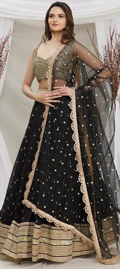 Black and Grey color Lehenga in Georgette fabric with Sequence work Black Sharara With Dupatta For Party, Black Party Wear Sets For Festivals, Black Party Wear Sets For Wedding, Black Wedding Party Wear Sets, Black Zari Work Dress For Celebrations, Black Sharara With Zari Work For Celebration, Black Party Wear Choli With Sheer Dupatta, Black Party Wear Traditional Outfit With Sheer Dupatta, Black Party Wear Traditional Dress With Dupatta