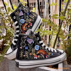 Custom Converse Chuck Taylor Embroidered/ Fox Summer Garden Flowers Embroidered Convese Shoes/ Embroidered Converse Custom Wedding Flowers Floral Embroidery Summer Sneakers, Floral Embroidered Summer Sneakers, Floral Embroidered Summer Sneakers With Round Toe, Floral Embroidered Sneakers With Round Toe For Summer, Spring Embroidered Sneakers, Embroidered Sneakers For Spring, Spring Embroidered Round Toe Sneakers, Spring Embroidered Sneakers With Round Toe, Spring Sneakers With Embroidered Round Toe