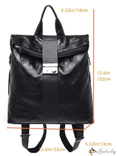 BirdinBag - Black PU Leather Flap Backpack with Metal Stitch Detailing Flap Backpack, Classic Backpack, Pu Leather, Backpacks, Leather, Pattern, Black, Color