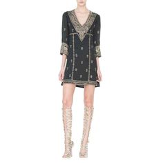 Alice + Olivia "Ray" Mini Dress With Sequin And Bead Embroidery. Approx. 33"L Down Center Back. V Neckline. Wide Three-Quarter Sleeves. Empire Waist. Shift Silhouette. Straight Hem. Pullover Style. Traditional V-neck Sequin Dress, Black Embellished V-neck Mini Dress, Elegant Embroidered V-neck Mini Dress, Bohemian Fitted Dress With Gold Embroidery, Fitted Bohemian Dress With Gold Embroidery, Black Bohemian Dress With Intricate Embroidery, Festive V-neck Embroidered Embellished Dress, Black Embroidered V-neck Mini Dress, Elegant Tunic Dress With Embroidered Neckline