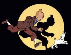 a man in a suit and tie is chasing a dog through the night with his shadow