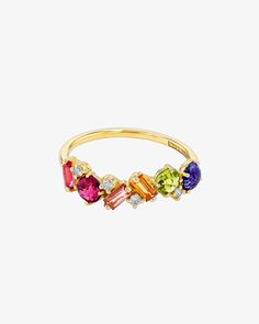 Kalan By Suzanne Kalan Amalfi Blend Rainbow Half Band in 14k yellow gold Colorful Gemstones, Diamond Top, Rainbow Gemstones, Bar Studs, Wedding Vibes, Pink Topaz, Eternity Band Ring, Diamond Bar, Baguette Cut