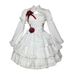 Bloody Ghost Anna Queen Lolita White Dress Red ON787 🦇👗 Bloody Ghost Anna Queen Lolita White Dress Red: The Ultimate Gothic Lolita Dream Dress 👗🦇 Elevate your fashion game with our Bloody Ghost Anna Queen Lolita White Dress Red. The white gothic style with red accent creates a bold and striking look, perfect for cosplay and Lolita fashion. The high-quality fabric ensures comfort and durability, while the cute and elegant design adds a touch of charm. 🌟 Key Points: Gothic style with red accent High-quality fabric Perfect for cosplay and Lolita fashion Make a statement with Bloody Ghost Anna Queen Lolita White Dress Red. Order now and transform into the ultimate gothic Lolita dream! White Clown Dress, White Vampire Dress, Lolíta Dress White, White Alternative Outfit, White Fancy Outfit, Gothic White Dress, White Ghost Dress, Ghostly Fashion, White Goth Dress