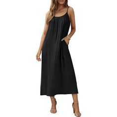 Lillusory Maxi Dress, Summer Beach, Vacation, Casual Outfit, Black, Small Amazon Price: $29.98 Size: Small Bust: 37.01 In Waist 43.70 In Dress Length: 50.79 In Strap Length: 10.94 In Material: This Summer Slip Dress Is Made Of 95% Polyamide (Nylon) And 5% Spandex, With Good Air Permeability And Moisture Absorption, Soft And Comfortable To Wear. Feature: Cute, Maxi, Sleeveless, Soft, Casual, Solid Color, One Piece, Stretchy, Elegant. It Works For Vacation, Daily, Etc., And Accommodates All Body T Black Midi Dress With Spaghetti Straps For Summer, Black Solid Color Maxi Dress For Vacation, Black Spaghetti Strap Maxi Dress For Beach Season, Black Solid Color Maxi Dress For Day Out, Black Maxi Dress With Spaghetti Straps For Beach Season, Black Summer Midi Dress For Beach Season, Black Sundress For Beach Season, Black Sundress For The Beach, Black Midi Sundress For Summer