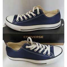 Converse All Star Chuck Taylor Ox Low Unisex Navy Canvas Shoes Sneakers M9697 Size - Unisex - Men's 6 Women's 8 Color - Navy Blue & White Small Scuffs On Back Logo Of Shoes - Never Worn - Still In Original Box Classic Blue Converse Sneakers, Casual Navy Converse Sneakers, Dark Blue Converse, Navy Converse, Chuck Taylor 70, Blue Converse, Xmas Ideas, Back To School Shopping, Swag Shoes