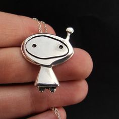 Orbit Girl Necklace - Sterling Silver Alien Pendant - Astronaut Pendant Playful Silver Jewelry For Friendship, Fun Silver Jewelry For Friendship, Playful Handmade Silver Jewelry, Playful Sterling Silver Jewelry For Birthday, Handmade Fun Sterling Silver Jewelry, Fun Silver Jewelry For Birthday, Nickel-free Sterling Silver Fun Jewelry, Fun Sterling Silver Jewelry In Silver, Fun Sterling Silver Jewelry In Silver Color