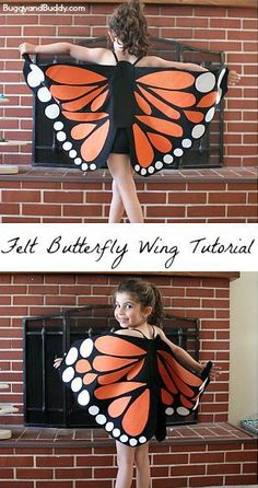 Felt Butterfly Wing Tutorial: Super easy DIY butterfly wings- make to resemble a… Butterfly Wings Tutorial, Monarch Butterfly Wings, Wings Tutorial, Felt Butterfly, Meme Costume, Great Halloween Costumes, Butterfly Costume, Diy Butterfly, Kids Dress Up