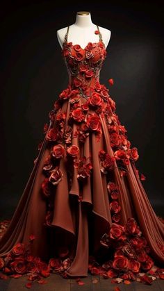 Floral Ball Gown Fairytale, Wedding Dresses With Roses, Sankta Lizabeta, Rose Inspired Dress, Floweral Design, 3d Rose Dress, White Rose Dress, Rose Red Dress, Black Rose Dress