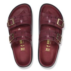 St Barths Leather Berry Crush | BIRKENSTOCK Work Sandals, Soft Leather Sandals, Birkenstock Styles, Vegan Sandals, European Shoes, Two Strap Sandals, St Barths, Clog Boots, Shoes Teen