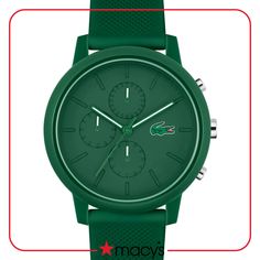 Green Sports Watch With Analog Display, Casual Green Quartz Watch Accessories, Green Sports Watch With Round Dial, Green Chronograph Watch With Stopwatch, Casual Green Watch With 10atm Water Resistance, Casual Green Analog Watch, Green Casual Sports Watch, Lacoste Men, 3 O Clock