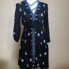 Long Sleeve, Unworn, Black And Blue Dress With Embroidery Designs Black And Blue Dress, Dress With Embroidery, Free People Black, Free People Dresses, Free People Dress, Blue Dress, Black Blue, Blue Dresses, Blue Black