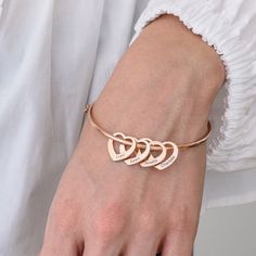 Personalized Bangle Heart Engraved Charms Bracelet in Rose Gold Plating Over Sterling Silver 925- En Family Bracelets, Engraved Bangle, Personalised Bangle, Bracelet With Heart, Bracelet Love, Button Bracelet, The Bangles, Stainless Steel Bangles, Engraved Bracelet