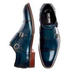 These Double Monk Strap Dress Shoes By Stacy Adams Stand Out With A Highly Polished Genuine Leather Upper, Cap Toe Details And Soft Cushioned Memory Foam Insoles. Monk Strap Shoes, Cap Toe, Combination Sole Cushioned Insoles Navy Blue. Imported I Offers! Stacy Adams Shoes Men, Monk Strap Shoes Men, Cognac Shoes, Monk Strap Dress Shoes, Suede Oxford Shoes, Blue Dress Shoes, Stacy Adams Shoes, Snake Skin Shoes, Black Leather Oxfords