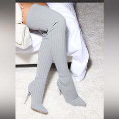 These Fashion Nova Boots In Gray Are Stylish And Versatile, Perfect For Any Occasion. Brand New In Box Size 6.5 Thigh High Stiletto Boots High Heel Height 4 Inch Thick Stretchy Knit Like Fabric On Boot Very Stretchy Brand Fashion Nova Box Included Retail $54.99 Tight Boots, Thigh High Stiletto Boots, Fashion Nova Shoes, Tights And Boots, Stiletto Boots, Boots High, Thigh High, Shoes Heels Boots, Thigh Highs