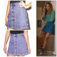 New With Tags / Never Worn Same Skirt |Different Color| Worn By Patty Bladell (Debby Ryan) In The Insatiable Netflix Show Blue Mini Skirt With Button Zip Fly For Spring, Blue Mini Skirt With Button Zip For Spring, Trendy Denim Blue Mini Skirt With Buttons, Trendy Button-up Denim Blue Skirt, Fitted Blue Button-up Denim Skirt, Casual Blue Skirt With Button Zip Fly, High Waist Light Wash Skirt With Buttons, Spring Blue Denim Skirt With Buttons, Spring Dark Wash Mini Skirt With Buttons