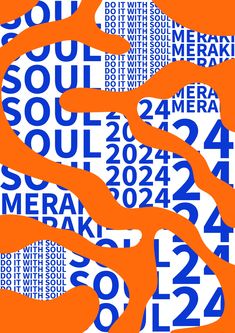 an orange and blue poster with numbers on it