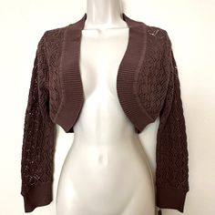 100% Cotton Machine Wash Size Runs Small Made In China Shrug Cardigan Crochet Pattern, Half Cardigan Outfits, Dream Clothes Sweaters & Cardigans, Mha Clothes, Cardigan Over Dress, Brown Cardigan Outfit, Clothing Cabinet, Clock Ring, Frog Man