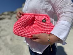 🌟 Neon Green,Pink Metallic Leather Crochet Pouch Clutch Purse Bag | Wedding Crochet Purse | Christmas Gift For Her ✅Evening Knitting Pouch Bag, Timeless and high quality handmade crochet product  ✅A stylish women's accessory for daily use, special occasions, invitations, evenings! The party season (Valentine's day) has begun and this bag will be an excellent choice🤩 you will shine like a star ✅There is a removable hanger option (contact) ✅Luxury metallic leather rope is used. ✅Satin liner or c Knitting Pouch, Leather Crochet, Wedding Crochet, Designer Clutch Bags, Crochet Pouch, Crochet Wedding, Wedding Purse, Metallic Yarn, Metallic Bag