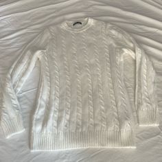 Nwot. Never Worn. From A Smoke-Free, Pet-Free Home, Measurements: Armpit To Armpit: 20" Overall Length: 30" Arm Length: 26" Shein Sweater, White Crewneck, Cable Sweater, Sweaters Crewneck, Colorful Sweaters, Overalls, Men Sweater, Color White, Cable