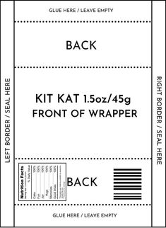 the back and side of an envelope with text that reads, kit katt 1 / 3 / 4 / 5 front of wrapper