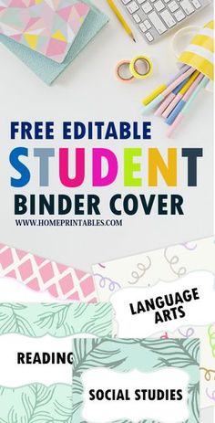 a poster with the words, free editable student binder cover language arts and social studies