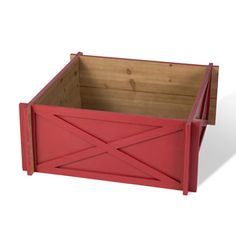 a red wooden box with an open lid