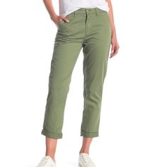 Nwt J. Crew Womens Slim Chino Pants Frosty Olive Size 6 Pa60 New With Tags Size 6 Waistband Laying Flat Across & Unstretched 17" Rise Approx 10" Inseam Approx 25" A Slim Cropped Leg Gives Versatility To These Chino Pants. - Zip Fly With Button Closure - Front Slash Pockets - Back Welt Pockets - Slim Fit 100% Cotton Mid-rise Chinos For Business Casual In Spring, Casual Mid-rise Workwear Chinos, Casual Mid-rise Chinos For Work, Green Casual Bottoms For Business Casual, Green Casual Pants For Business Casual, Green Casual Pants For Business Casual Occasion, Workwear Bottoms With Rolled Hem And Tapered Leg, Green Relaxed Fit Bottoms For Business Casual, Tapered Leg Bottoms With Rolled Hem For Work