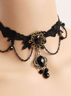 Black Woven Flowers Lace Gothic Lolita Necklace Black Lace Choker Necklace, Gothic Choker Necklace, Vampire Necklace, Black Diamond Necklace, Black Lace Choker, Gothic Chokers, Choker Collar Necklace, Layered Chokers, Necklace Dress