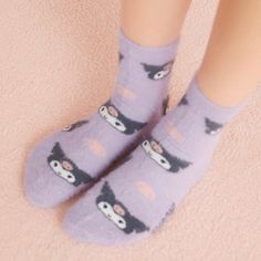 Short crew socks rendered in fuzzy knit and features Sanrio characters print, warm and cozy. One size. 100% Authentic. Playful Soft Socks For Winter, Playful Soft Winter Socks, Kawaii Socks For Winter Gifts, Kawaii Socks For Stocking Stuffers In Winter, Playful Super Soft Winter Socks, Playful Super Soft Socks For Winter, Cute Super Soft Socks For Stocking Stuffers, Cozy Purple Winter Socks, Cute Cat Design Socks For Winter