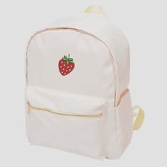 Indulge in the perfect blend of sweetness and functionality with our Embroidered Strawberry Backpack! This delightful backpack is designed for both adults on the go and children heading to school, featuring a charming embroidered strawberry on the front that adds a touch of whimsy to your everyday adventures. 🍓 Chic Strawberry Embroidery: Make a statement with the adorable and tasteful strawberry embroidery that graces the front of this backpack. The high-quality stitching adds a pop of color a Trendy Embroidered Backpack, Casual Embroidered Backpack For Students, Casual Embroidered Student Backpack, Trendy Embroidered Backpack For Travel, Trendy Embroidered School Backpack, Trendy Embroidered Backpack For Everyday Use, Preppy White Bags For School, Preppy White School Bag, Casual Embroidered Backpack For Daily Use