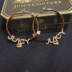 Juicy Couture Gold Logo Hoops Earrings, Great For Any Occasions 1.5” Diameter Juicy Logo Hoops Juicy Logo With Heart Drop N A Sequence In The Hoop New In Box Backings: Click-It Length: 3.38” (Approximate) In Excellent Perfect Condition, No Stains, No Scratches, No Damage From Pet/Smoke Free Home Boss Fashion, Juicy Couture Jewelry, Hoops Earrings, Couture Jewelry, Gold Logo, Rich Girl, Juicy Couture, Jewelry Earrings, Hoop Earrings