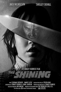 a movie poster for the shining with a woman holding a knife in front of her face