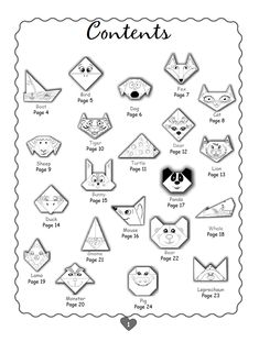 the instructions for how to make origami animals with their faces and numbers on them