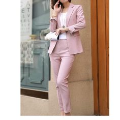 Womens Business Work Suit Set Blazer Pants For Office Lady Suit Set Slim Fit Blazer Pant Nwt Rose Pink Striped Size Xxl Office Sets With Straight Pants, Pink Pantsuit For Office Wear, Fitted Pink Pantsuit, Casual Fitted Pink Pantsuit, Casual Pink Pantsuit For Work, Pink Long Pants Set, Lady Suit, Womens Business, Slim Fit Blazer