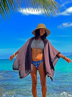 "Brown Cover Up, Summer Cover Up, Beach Cover Up 🧥 Versatile Cotton Kimono Cardigan - Comfort and Style Combined Crafted from 100% natural cotton with a two-layer weave for softness and medium thickness. 📏 Designed to Fit: XS to XXL / US: 2/4/6/8/10/12/14/16/18 🌿 Description: - Offers a relaxed fit and features wood buttons on both sides and the front, allowing for  various styling options. - Versatile wear options - can be styled as a cover-up, kimono, or even as a scarf, adding - versatility to your wardrobe. - The frilly hem all around adds a funky and unique touch to elevate any outfit. 📐 Measurements: Width end to end: 40\" Length: 28\" 🧼 Care Instructions: 🧊 Hand wash cold, hang dry in shade. 🧺 Machine wash cold or at 30oC, tumble dry low, hang dry in shade. 🌈 Iron inside out One Size Beachwear Cover-up For Beach, One Size Beachwear Cover-up, Bohemian Swimwear For Warm Weather Vacation, Bohemian Swimwear For Vacation In Warm Weather, Cover Up Kimono, Green Cotton Dress, Layered Weave, Summer Cover Up, Cover Up Beach