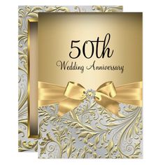 50th wedding anniversary party card with gold bow