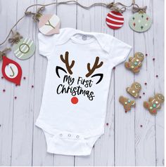 Excited to share this item from my #etsy shop: my first christmas baby bodysuit #rednose #reindeer #myfirstchristmas #holiday #christmas #babysfirst #infant #bodysuit #custom Cute Christmas Onesie, Christmas Onsies Baby, Christmas Baby Grows, My First Christmas Onesie, Newborn Diy, First Christmas Onesie, Christmas Onsies, Baby Christmas Onesie, Christmas Onesies