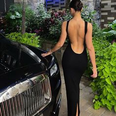 O-Neck Backless Hollow Out Sleeveless Split Bodycon Long Maxi Dress Lady Office, Long Black Maxi Dress, Bodycon Party Dress, Office Dresses For Women, Neckline Dress, Split Maxi Dress, Bodycon Maxi Dresses, Women's Evening Dresses, Modieuze Outfits