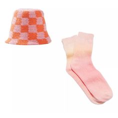 Per Manufacturer/Designer/Retailer: "1. Hat: Content + Care - Spot Clean - Imported - 100% 2. Socks: - Gradient Brushed Ankle Sock - Brushed Knit Socks Designed In A Gradient Color Pattern. - Fitted With A Chunky Ribbed Collar. - 98% Polyester, 2% Spandex". Checkered Crochet, Mini Photo Albums, Urban Outfitters Accessories, Ankle Sock, Tight Sweater, Crochet Bucket, Crochet Bucket Hat, Embroidered Butterfly, Opaque Tights