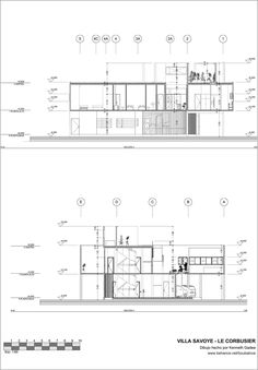 two drawings showing different sections of a building