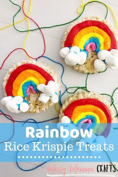 rice krispie treats with rainbow decorations on them