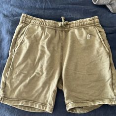 Khaki Cotton Shorts By Todd Snyder/Converse Ss Khaki Short Length Loungewear Bottoms, Khaki Short Length Bottoms For Loungewear, Casual Green Shorts With Short Inseam, Casual Khaki Shorts With Short Inseam, Casual Khaki Shorts With Elastic Waistband, Casual Khaki Shorts With Relaxed Fit, Casual Green Short Bottoms, Khaki Cotton Lounge Shorts, Khaki Shorts With Pockets For Loungewear